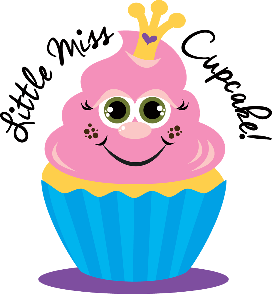 The Little Miss Cupcake mascot: a smiling pink-frosted cupcake wearing a gold crown